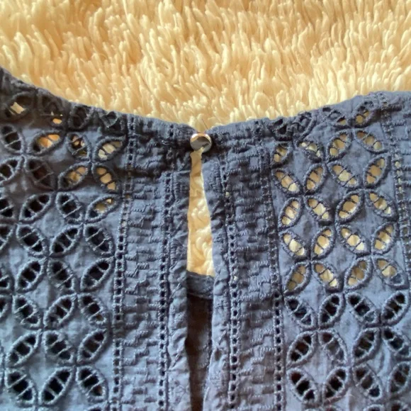 Ella Moss Navy Eyelet Cap-Sleeve Shirt - Picture 4 of 5